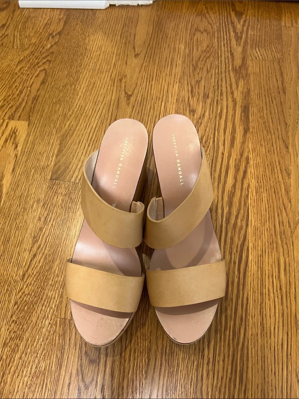 Loeffler Randall Neutral Double-Strap Wooden Wedge Slides Size 10
